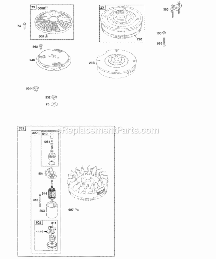 Flywheel Diagram and Parts List for  Briggs and Stratton Engine